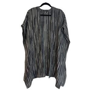 Eskandar Wool Blend Textured Open Front Woven Layering Boho Kimono One Size